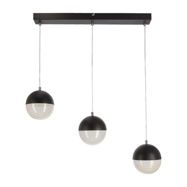 suspension LED sphères 3 lumieres noires sur fond blanc