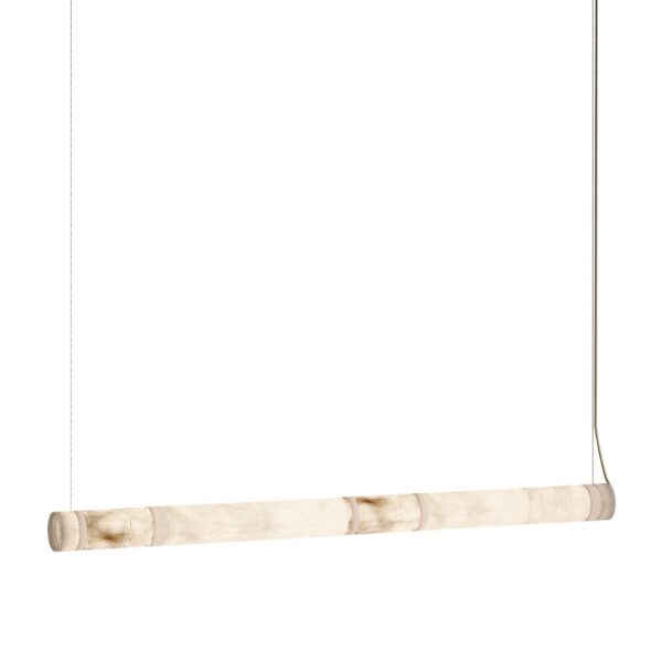 suspension linéaire Bowie 130 cm, barre en albâtre avec capuchons imprimés en 3D