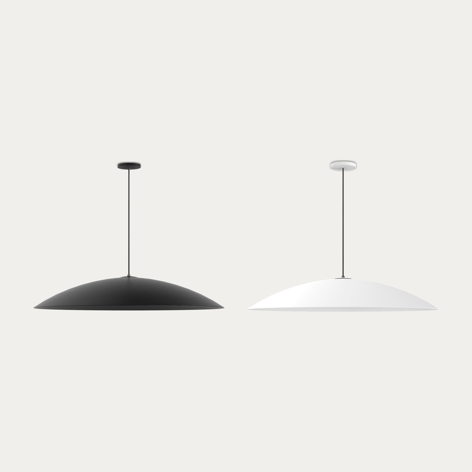 suspension Lira en deux finitions noir mat et blanc mat sur fond beige