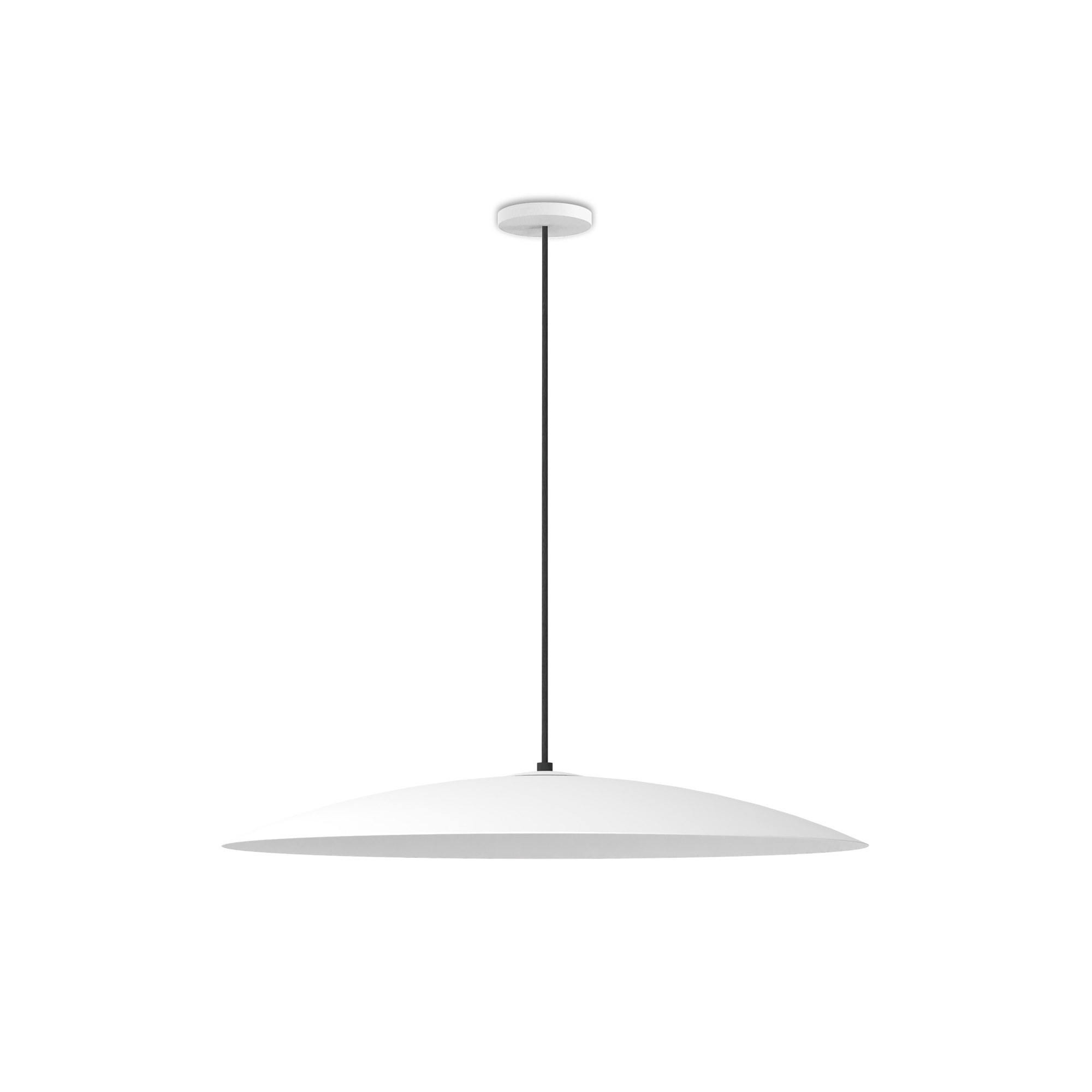 Suspension Lira en aluminium par Robin Lamps suspension Lira Ø 40 cm blanc mat en forme de disque, vue de face sur fond blanc