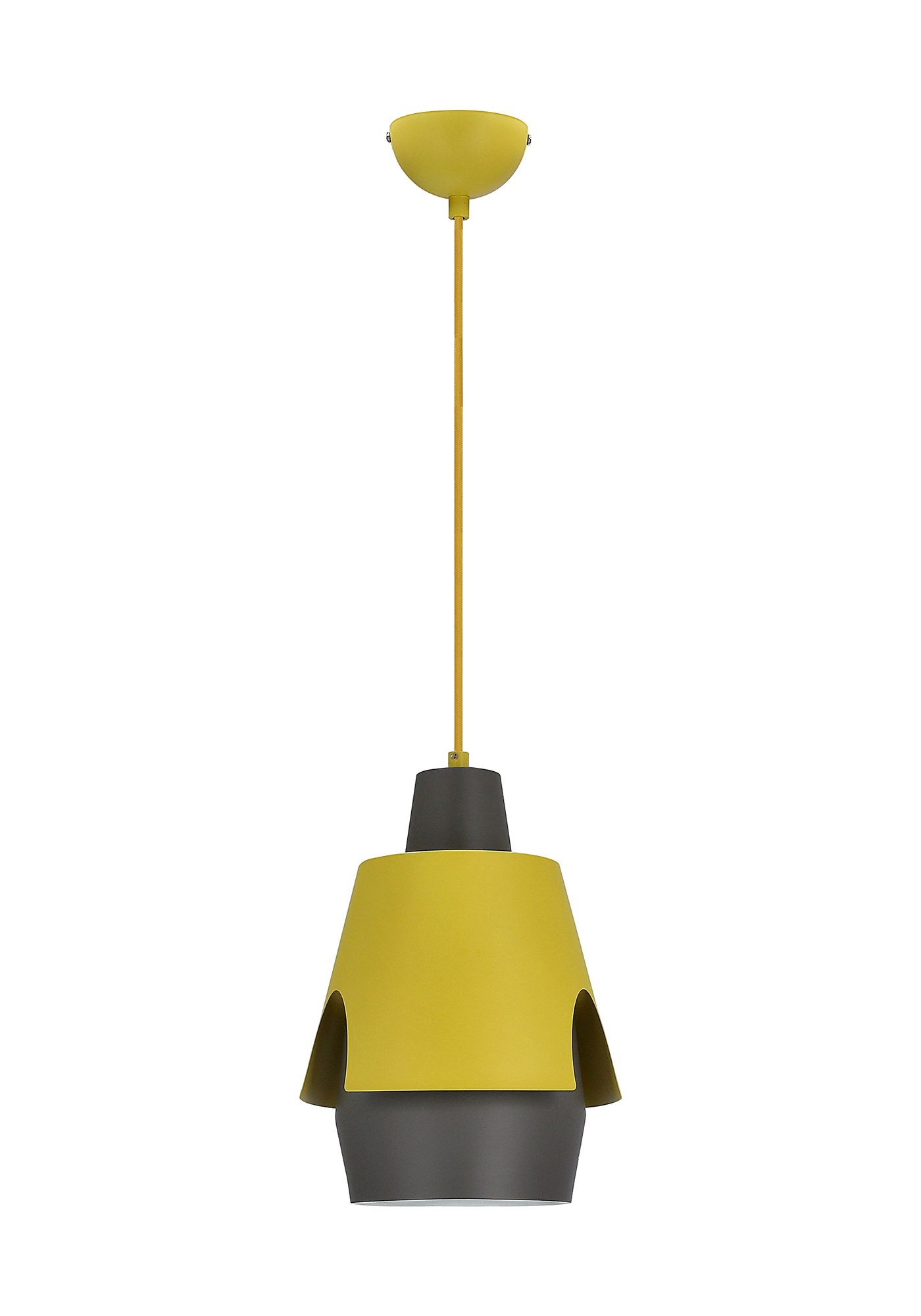 Suspension métal jaune et noir, design graphique, E27, Ø 22 cm suspension métal jaune sur fond blanc