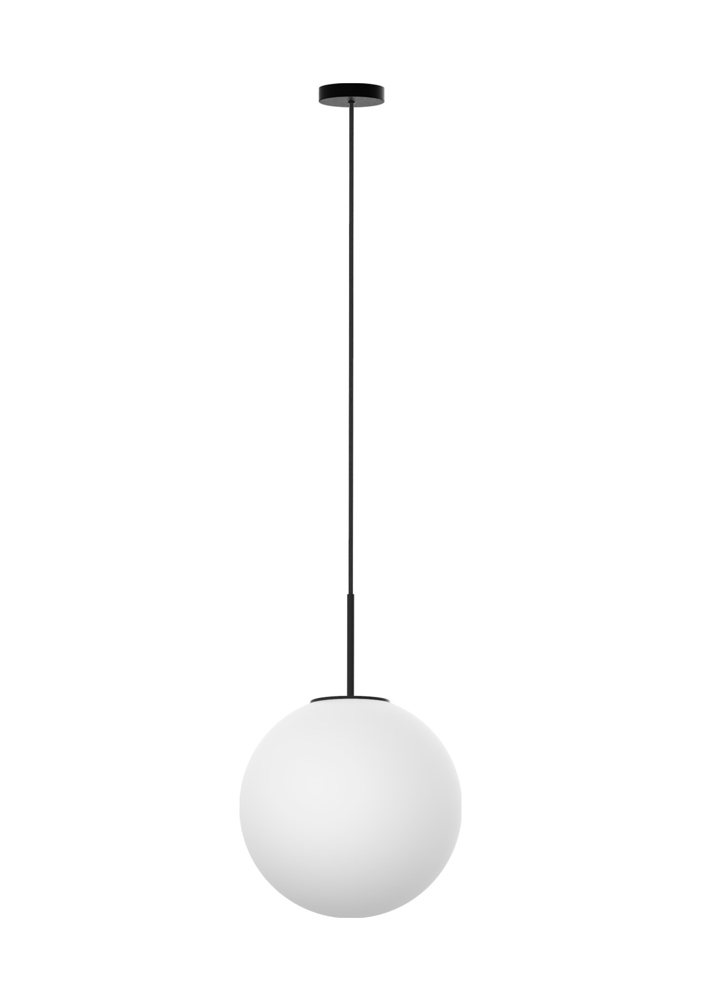 Suspension Mika en verre opale par Robin Lamps suspension Mika avec globe en verre opale Ø 40 cm et câble textile noir, vue de face
