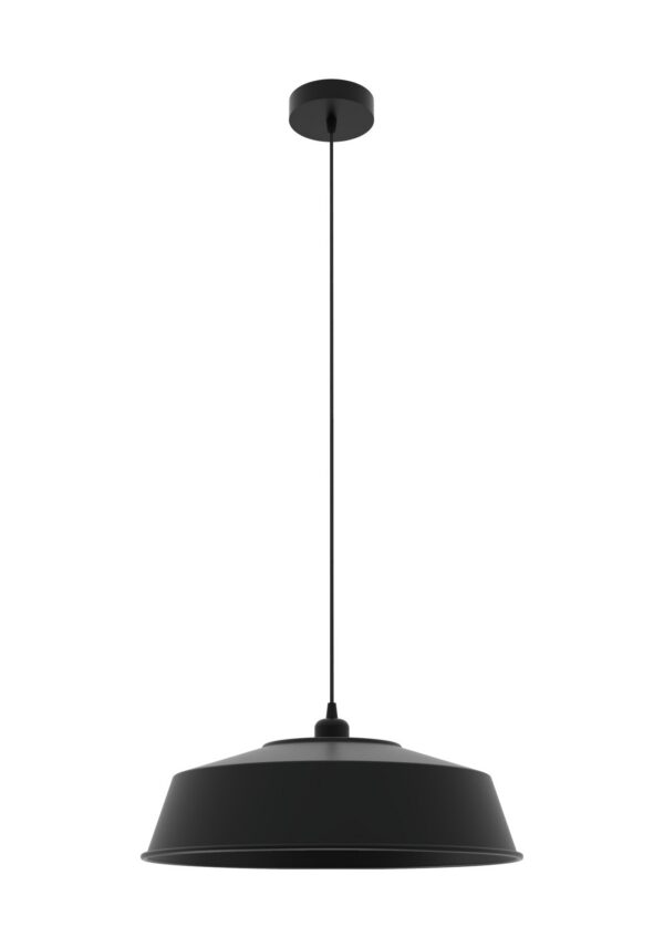 suspension Mila avec abat-jour en aluminium noir mat et câble textile noir, vue de face