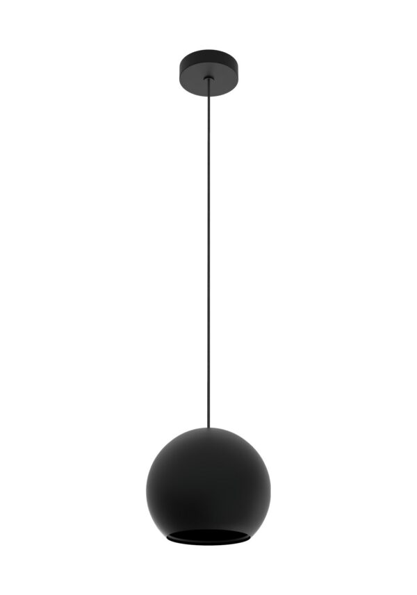 suspension Nelly avec globe en aluminium noir mat Ø 14 cm et câble textile, vue de face