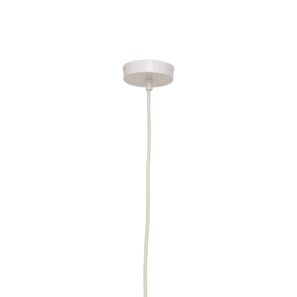 Suspension Nene par Urban Nature Culture, herbe marine moka rosace et câble blancs de la suspension Nene Urban Nature Culture