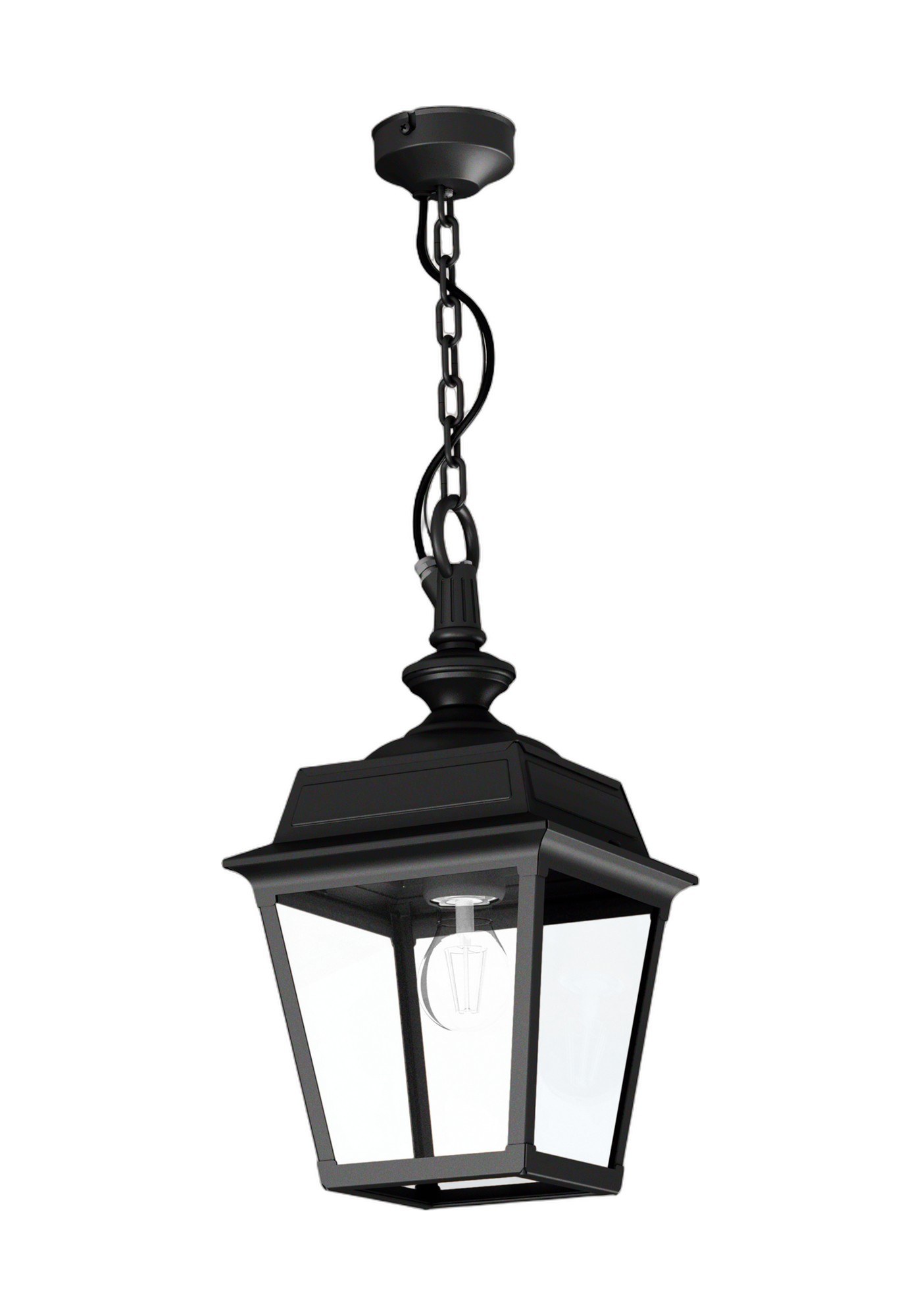 Suspension Place des Vosges Tradition par Roger Pradier suspension Place des Vosges Tradition en aluminium noir foncé avec verre clair, rendu sur fond blanc