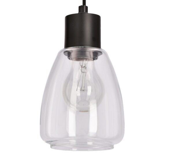 suspension poire verre transparent gros plan sur le verre transparent et la douille noire