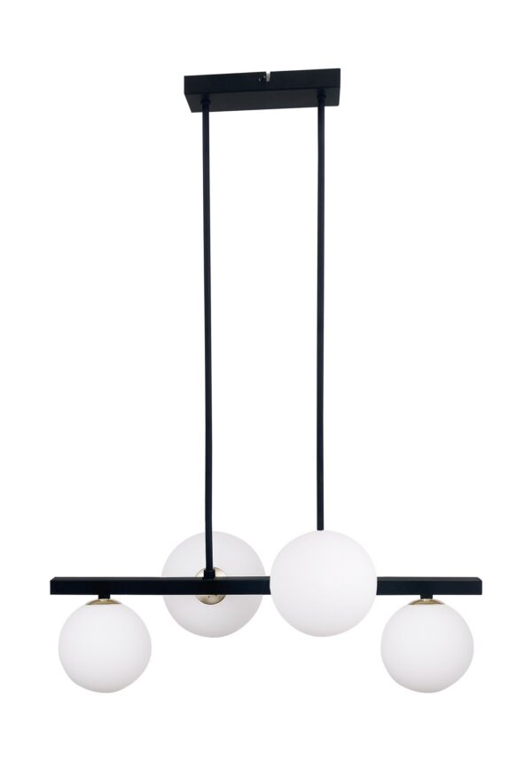 suspension quatre globes opale version noire sur fond blanc