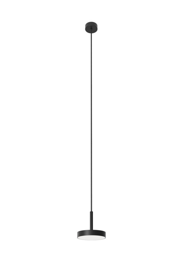 suspension Rafaela disque LED noir mat sur câble textile, fond blanc