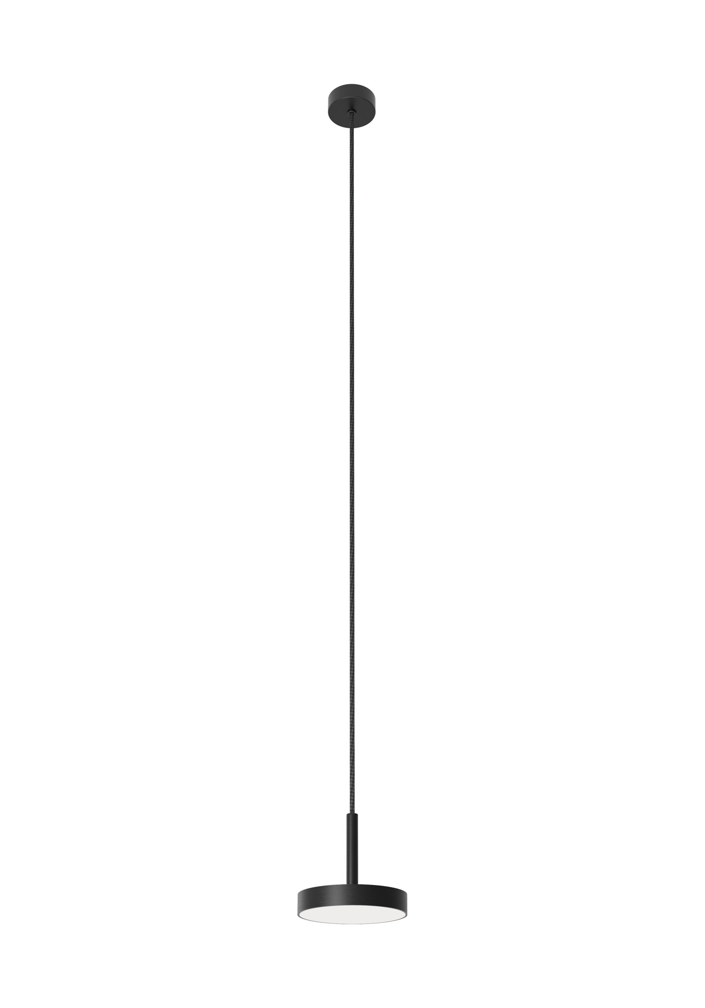 suspension Rafaela disque LED noir mat sur câble textile, fond blanc