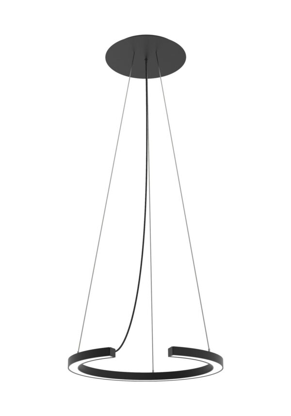 suspension Roberta anneau LED ouvert noir mat suspendu par de fins câbles, fond blanc