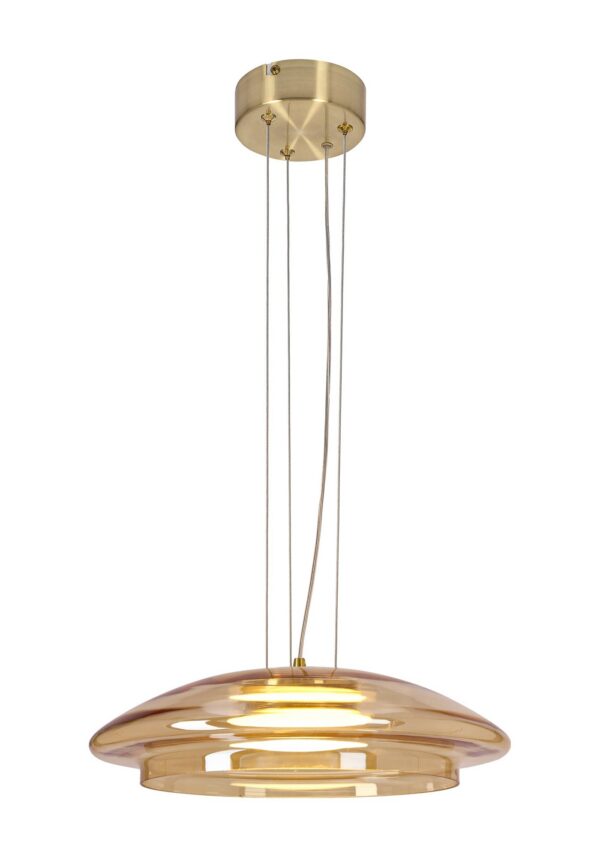 suspension soucoupe en verre ambre 34 cm sur fond blanc