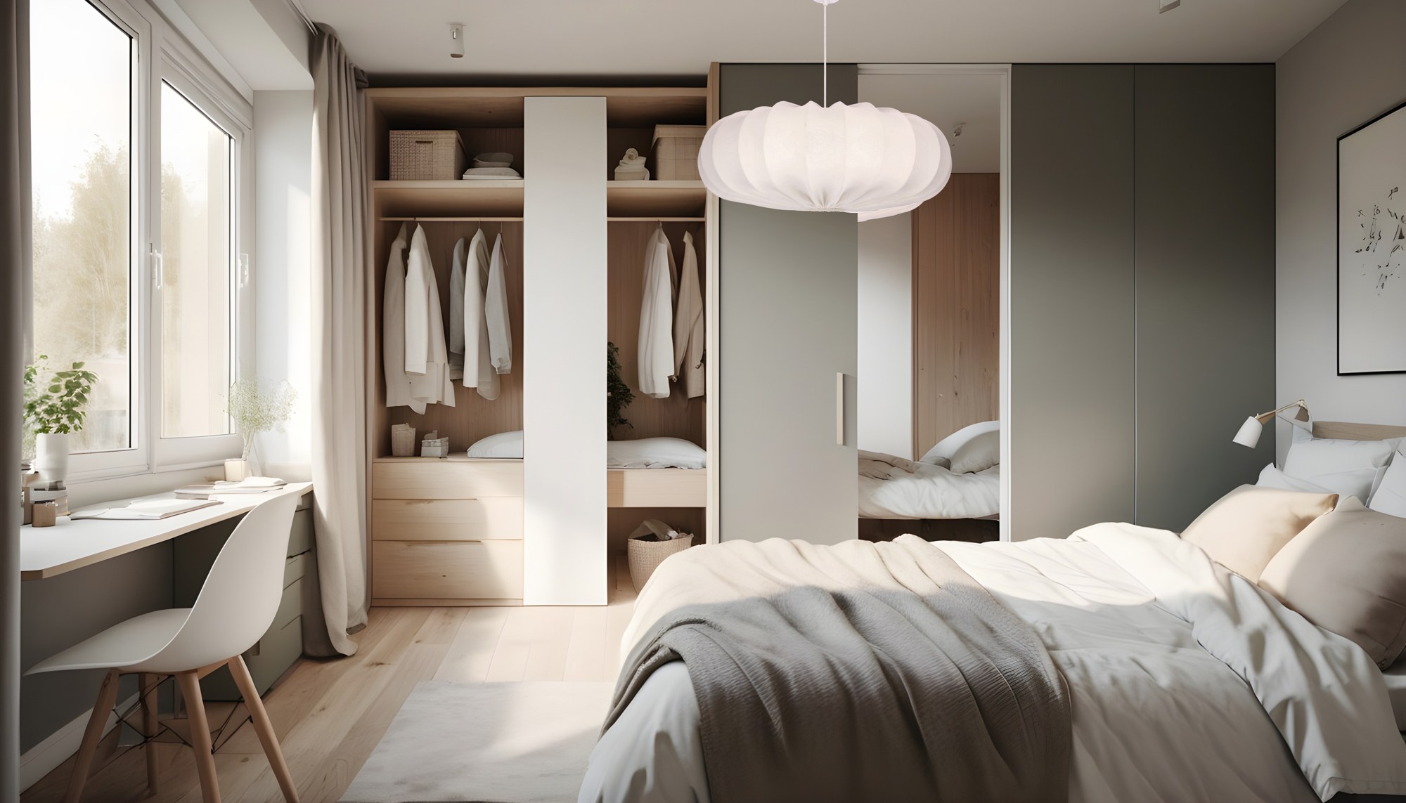 Suspension tissu crème ou moka, abat-jour lanterne, Ø 52 ou 66 cm suspension tissu crème creme dans une chambre avec dressing