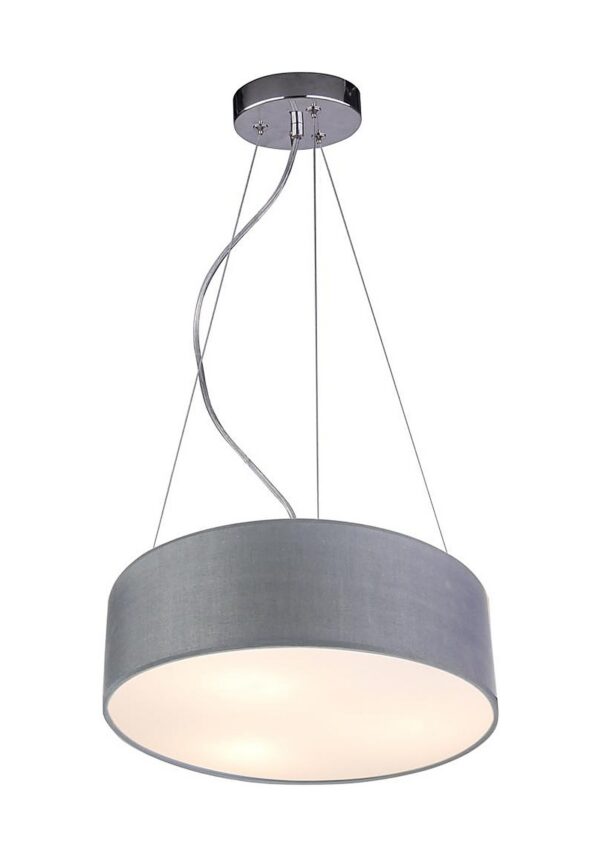 suspension tissu gris trois lumières sur fond blanc