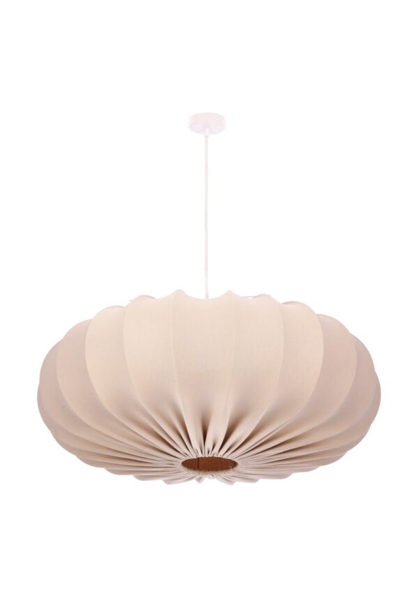 suspension tissu japandi plissé beige de 66 cm sur fond blanc