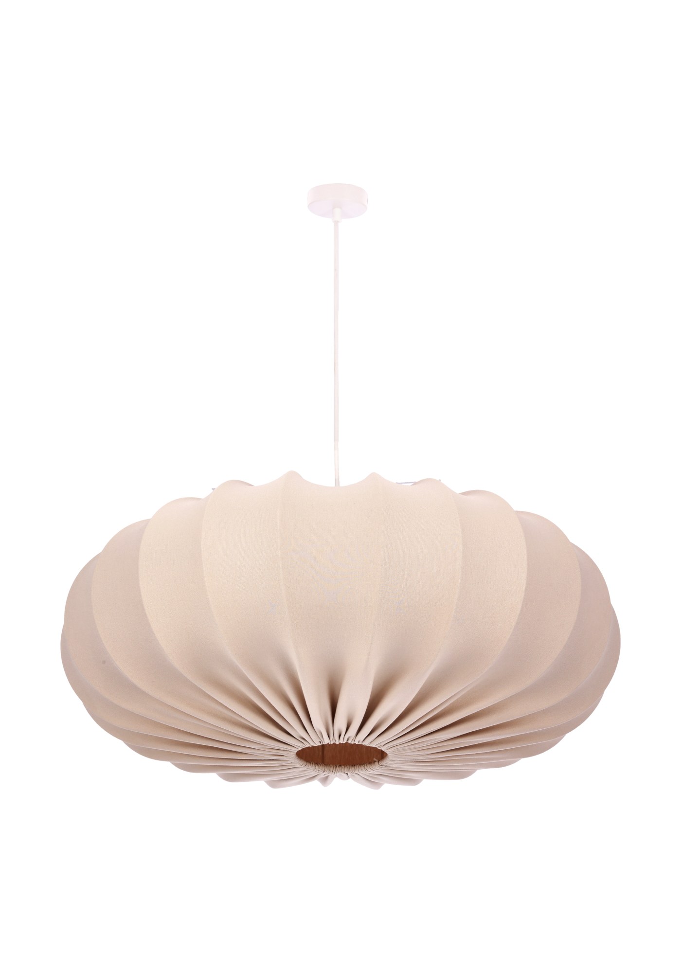 Suspension tissu japandi plissé beige ou marron, Ø 66 cm suspension tissu japandi plissé beige de 66 cm sur fond blanc