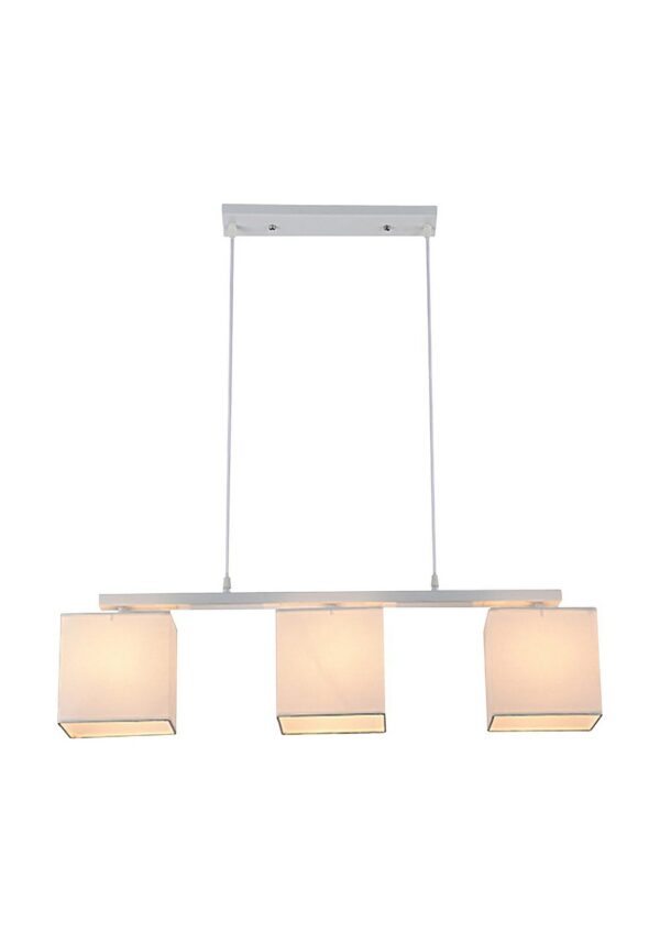 suspension trois abat-jour carrés sur fond blanc