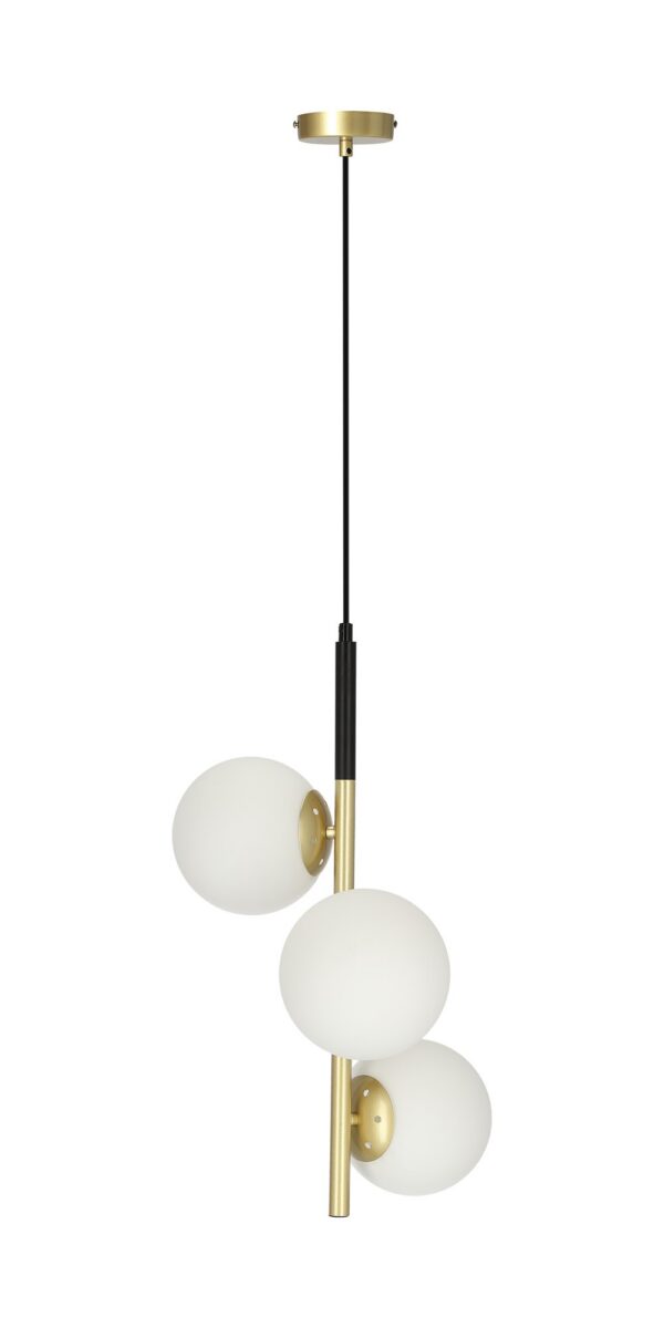 suspension trois globes opale dorée sur fond blanc
