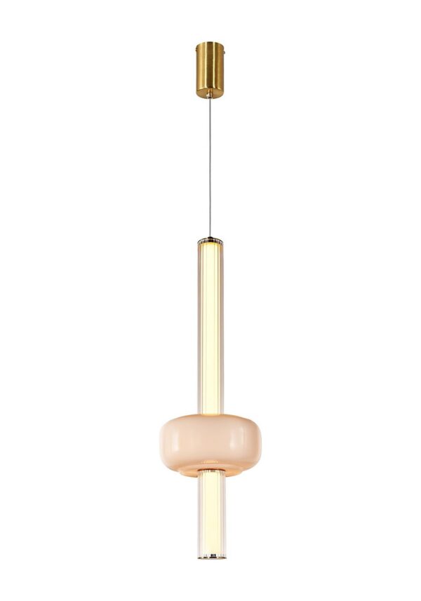 suspension tube de verre cannelé version disque en bas sur fond blanc