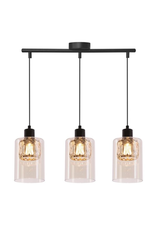 suspension verre ambré facetté trois lumieres sur fond blanc