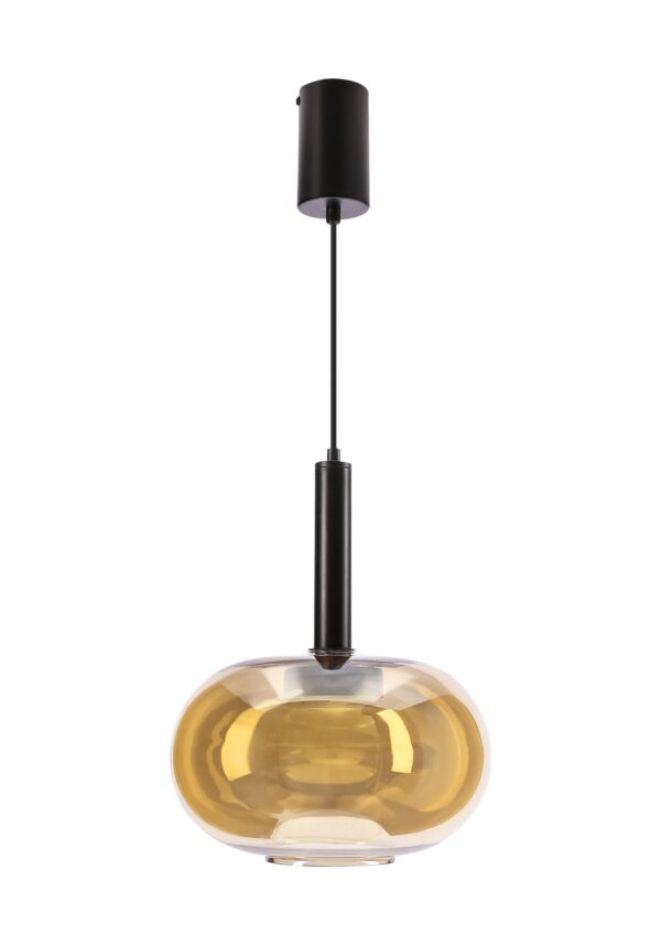 suspension verre ambré ovale sur fond blanc