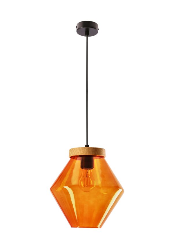 suspension verre facetté orange sur fond blanc