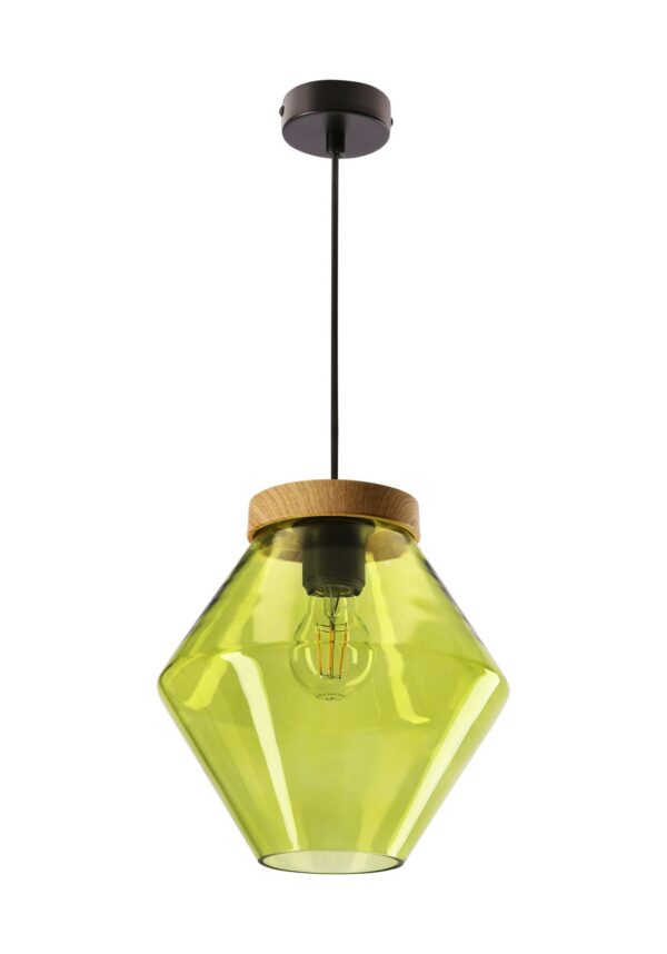 suspension verre facetté vert sur fond blanc