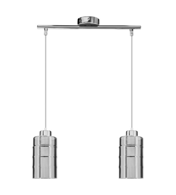 suspension verre fumé effet miroir 2 lumieres sur barre chromee, fond blanc