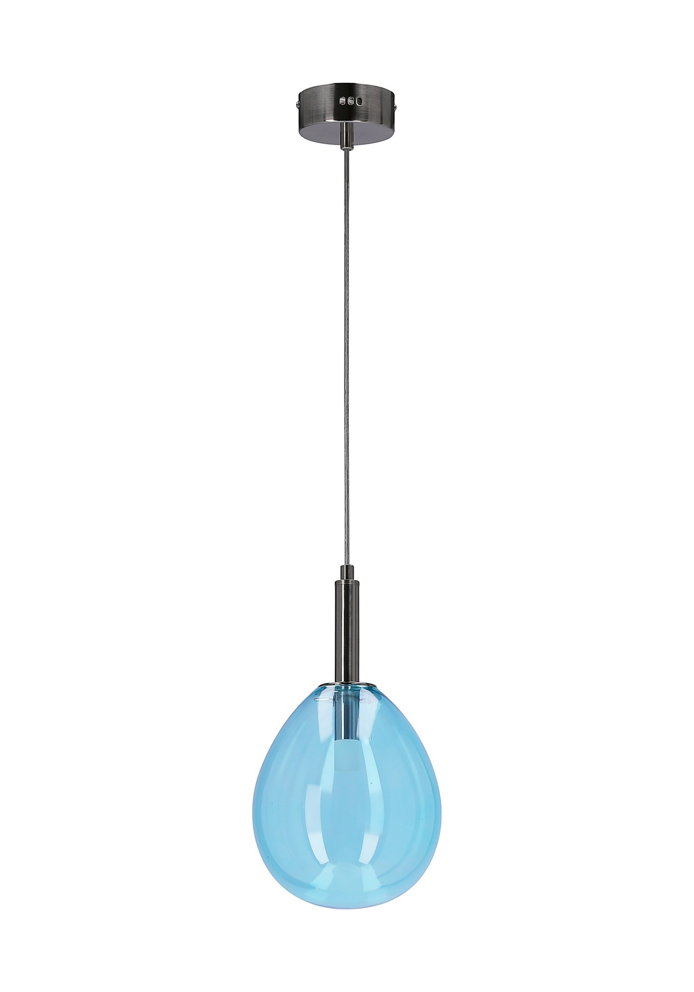 Suspension verre teinté rose ou bleu en forme de goutte, LED suspension verre teinté bleu en forme de goutte, LED intégrée, sur fond blanc
