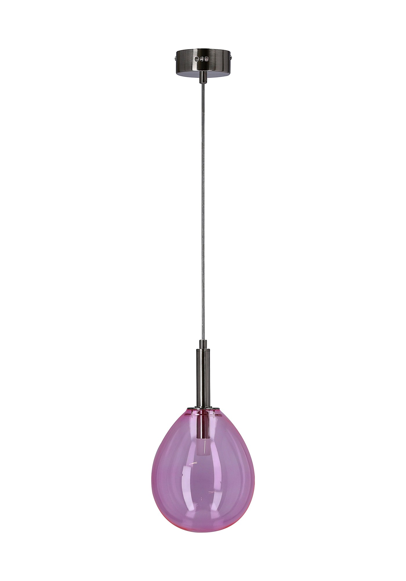 Suspension verre teinté rose ou bleu en forme de goutte, LED suspension verre teinté rose en forme de goutte, LED intégrée, sur fond blanc