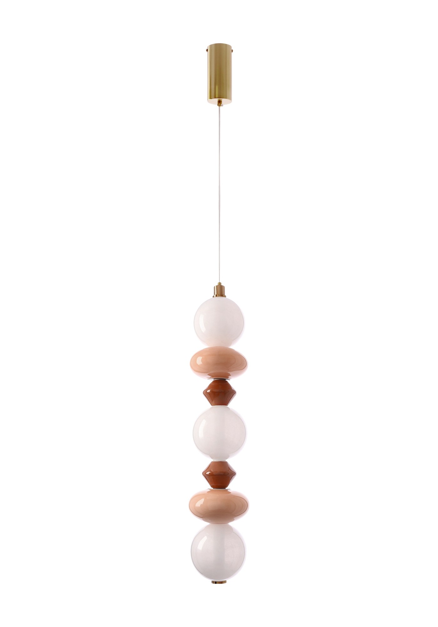 Suspension verticale globes opale et disques colorés, LED suspension verticale globes opale version 3 globes sur fond blanc