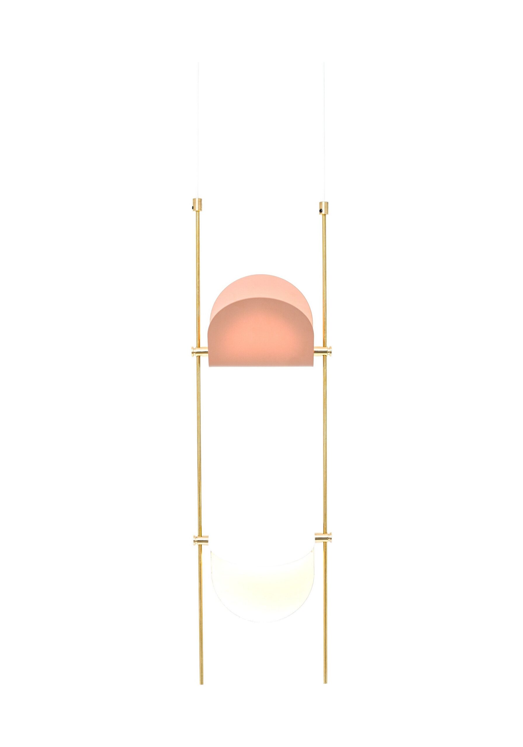 Suspension verticale Ali di Luce par OliveLab, 2 ou 4 sources suspension verticale OliveLab, finition blanc mat et laiton, source terracotta