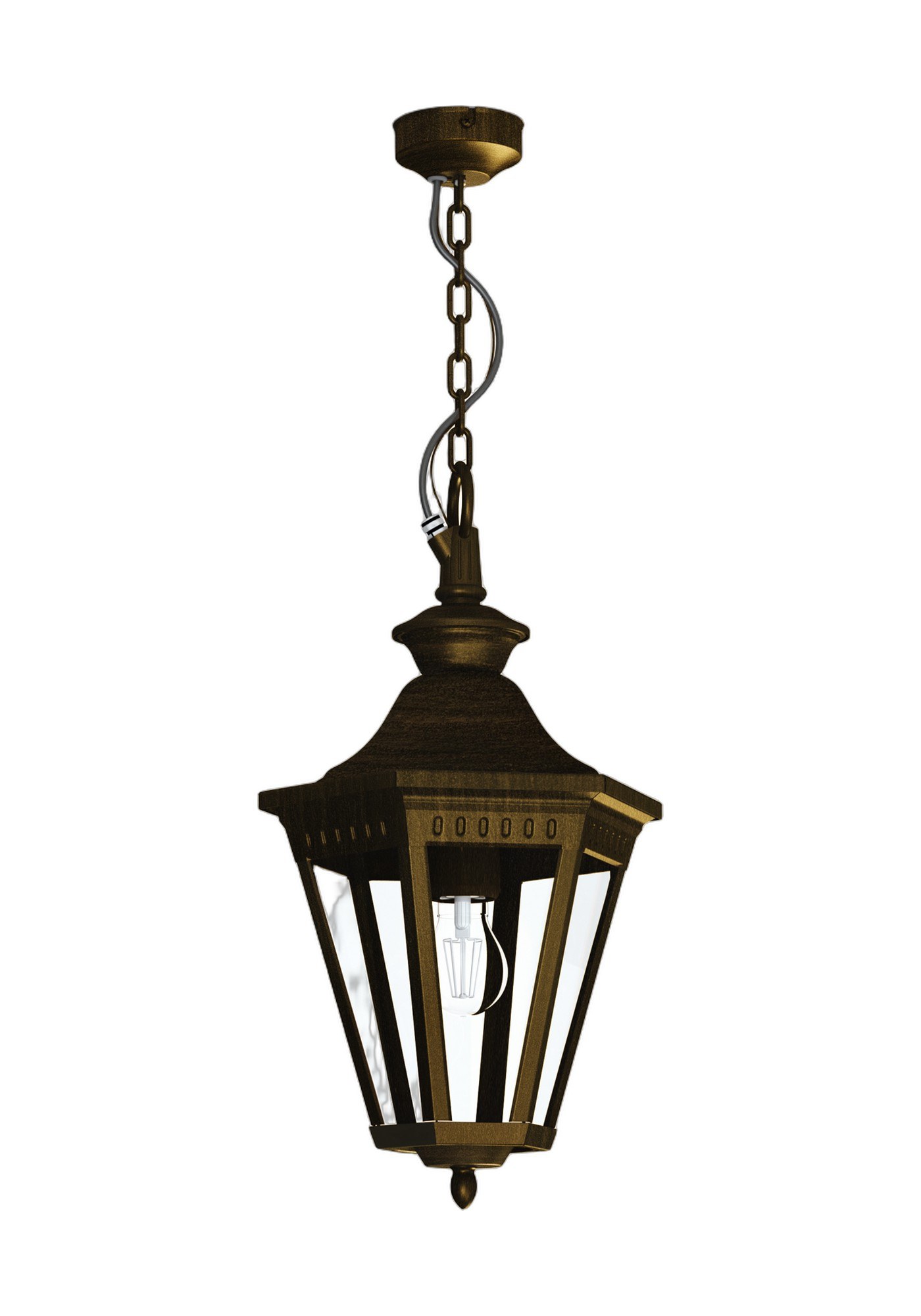 Suspension Victoria en aluminium et polycarbonate par Roger Pradier suspension Victoria en aluminium patine dorée, rendu sur fond blanc