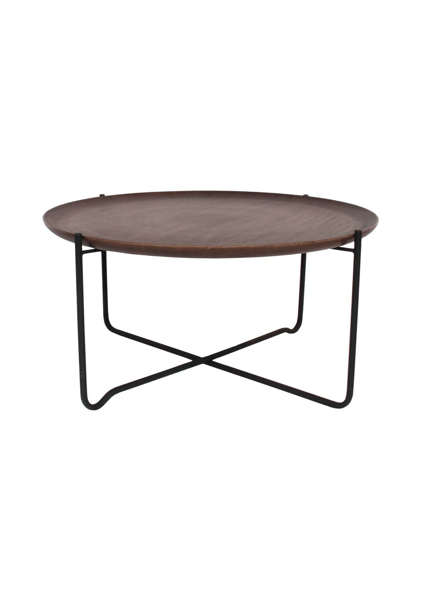 Table basse Fez par Urban Nature Culture, bois et fer, 2 tailles table basse bois Fez Urban Nature Culture, grande taille Ø 70 cm, plateau noyer sur fond blanc