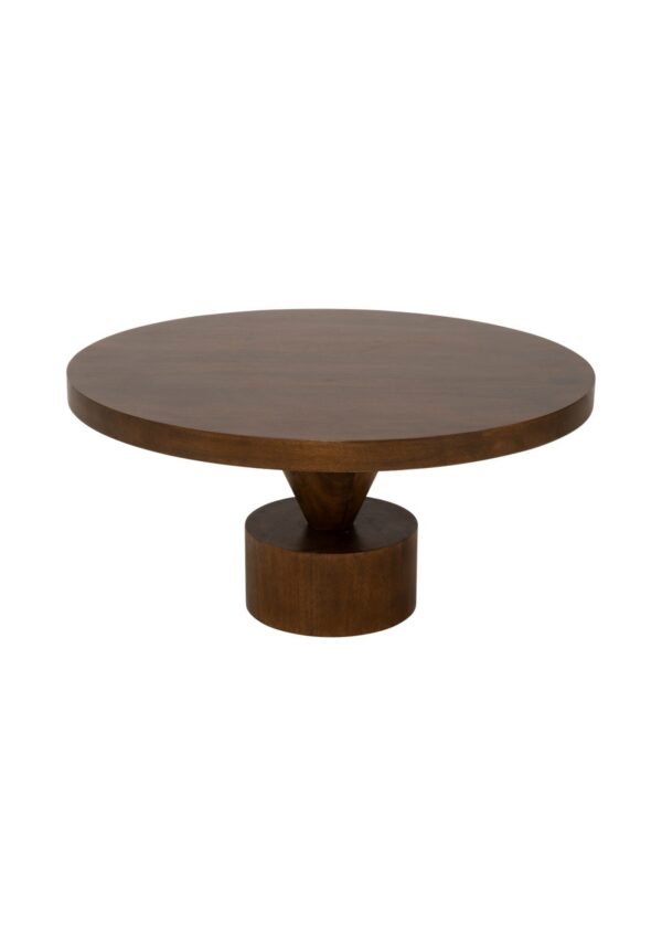 table basse manguier Spiss Urban Nature Culture, plateau rond en manguier finition noyer sur fond blanc