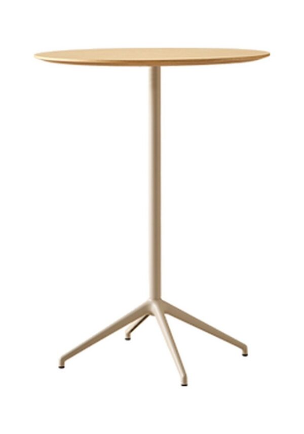 table bistrot Inclass Barlis haute à pied aluminium beige et plateau chêne, fond blanc