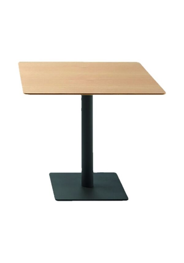 table bistrot Inclass Flat, plateau carré en chêne et pied noir, fond blanc