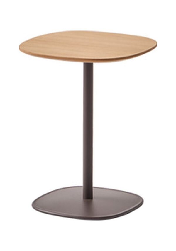 table café Inclass Floe à plateau chêne et base aluminium brune, fond blanc