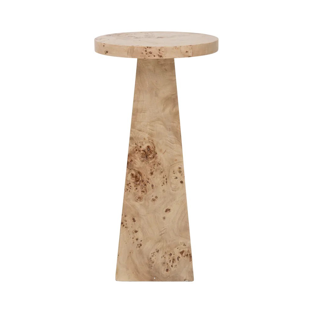 Table d'appoint Mota par Urban Nature Culture, bois de loupe table d'appoint bois de loupe Mota Urban Nature Culture, vue de face sur fond blanc