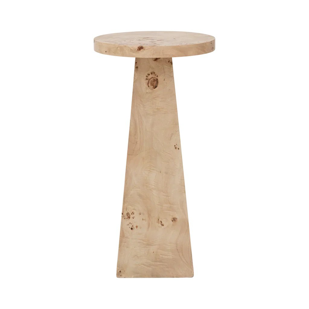 Table d'appoint Mota par Urban Nature Culture, bois de loupe table d'appoint bois de loupe Mota Urban Nature Culture, vue de profil sur fond blanc