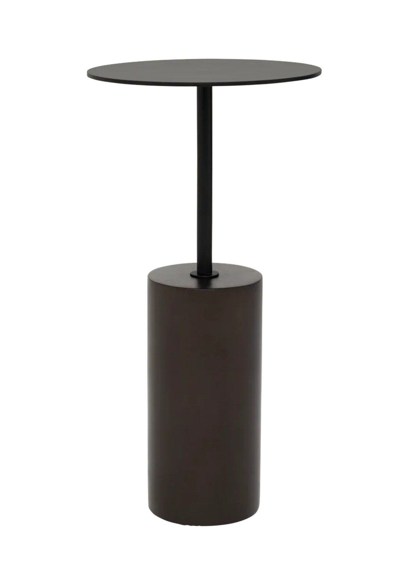 Table d'appoint Macy A par Urban Nature Culture, bois et métal table d'appoint bois Macy A Urban Nature Culture, socle bois noyer et plateau métal noir sur fond blanc