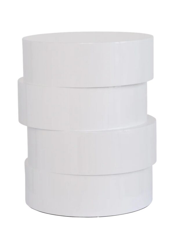 table d'appoint manguier Pila Urban Nature Culture, quatre disques en manguier blanc brillant sur fond blanc