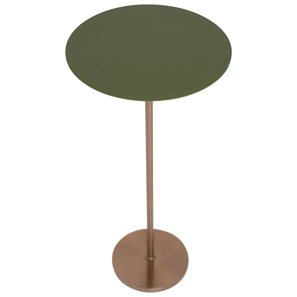 Table d'appoint Nolan par Urban Nature Culture, verre vert et métal table d'appoint verre Nolan Urban Nature Culture, vue de trois quarts du plateau en verre opaque vert