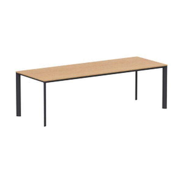 table de réunion Inclass Laminar à structure aluminium noire et plateau chêne, fond blanc