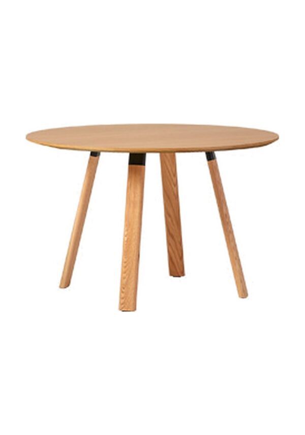 table modulaire Inclass Plania ronde à plateau chêne et pieds bois, fond blanc