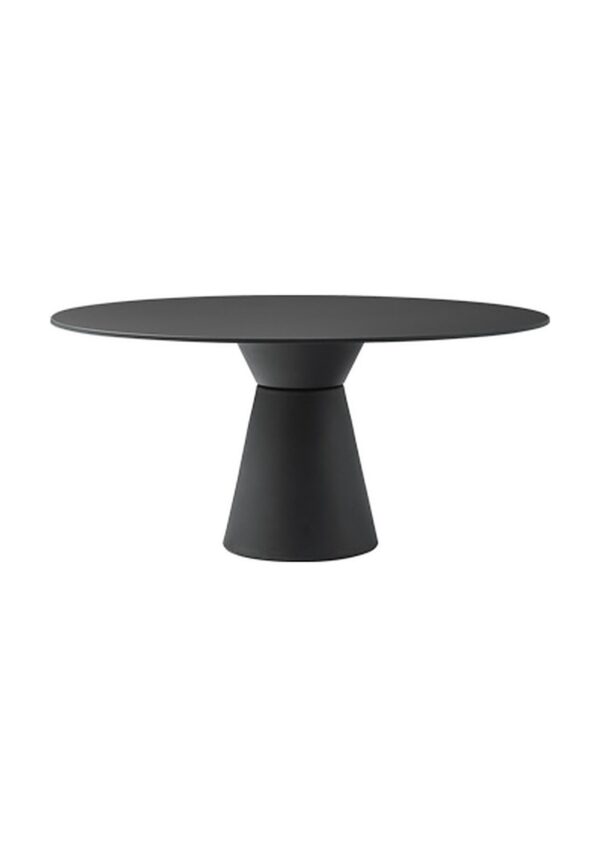 table restaurant Inclass Essens noire à socle sculptural, fond blanc