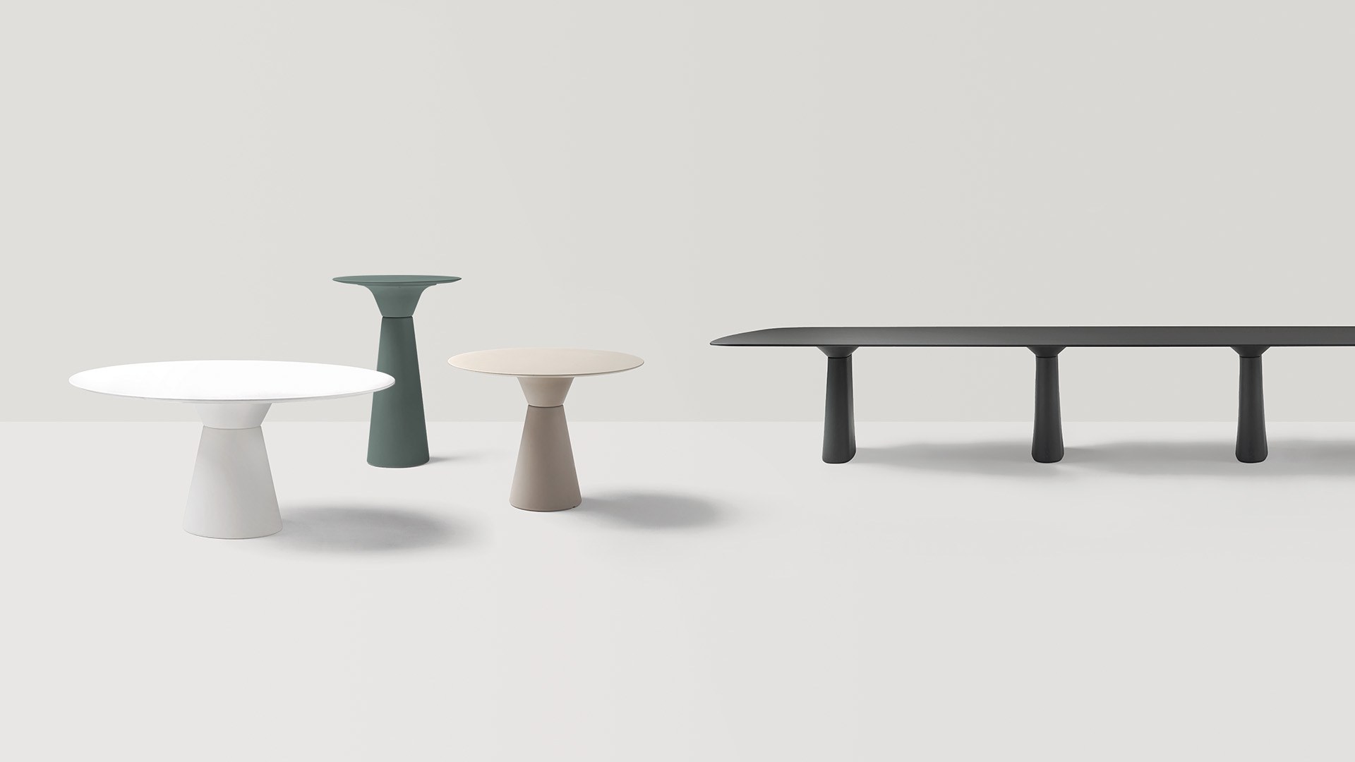 Table terrasse Essens Outdoor par Inclass, bases coniques en PE table terrasse Inclass Essens Outdoor, gamme de bases en plusieurs coloris