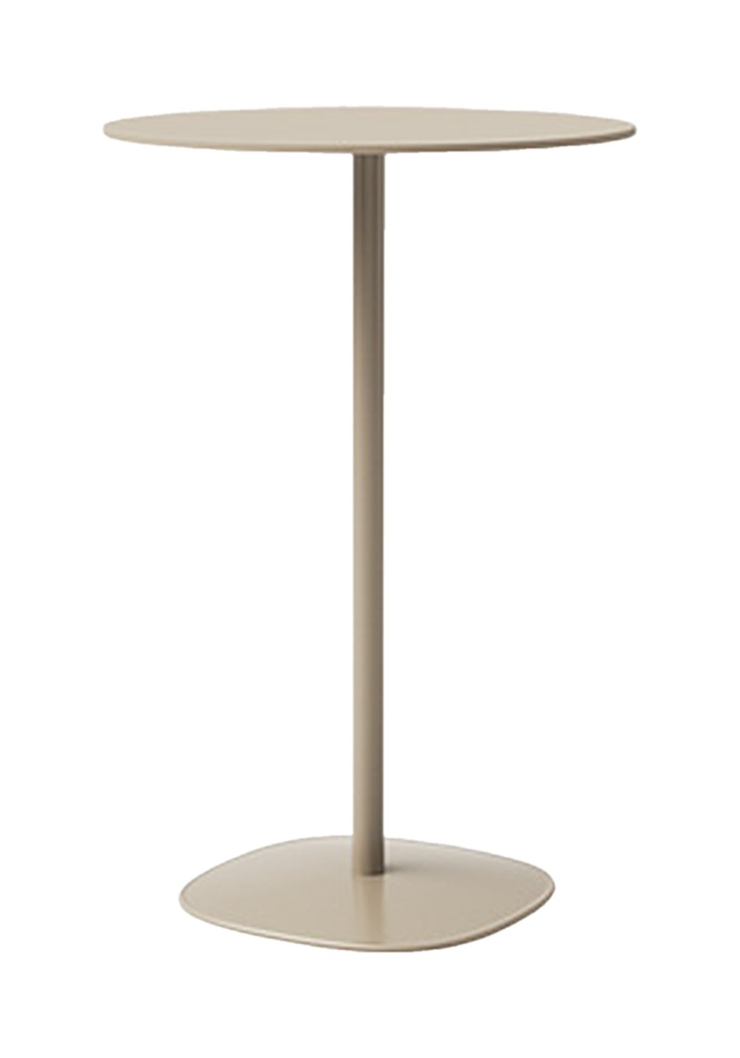 Table terrasse Floe Outdoor par Inclass, aluminium, tables d'appoint table terrasse Inclass Floe Outdoor haute à colonne fine et base galet beige, fond blanc