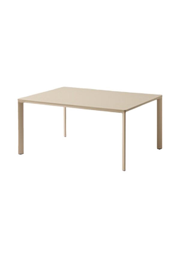 table terrasse Inclass Laminar Outdoor rectangulaire en aluminium beige, fond blanc