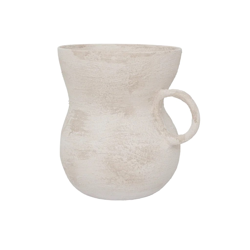 Vase Détendu par Urban Nature Culture, céramique blanc brouillard vase céramique Détendu Urban Nature Culture, vue de côté sur fond blanc, avec son anse